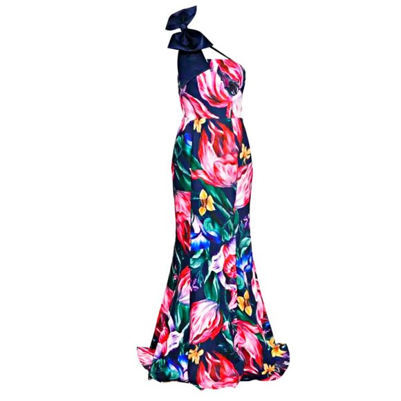 Marchesa Notte Florilegium One Bow Shoulder Floral Mikado Satin Gown sz 4 $895 - Picture 5 of 16